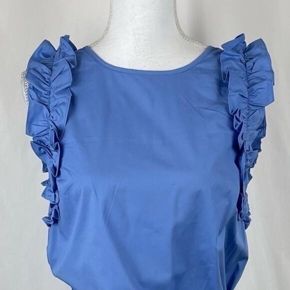 Michael Kors Azure‎ Blue Ruffled Dress With Fabric Belt NWOT Size XS - Picture 3 of 11